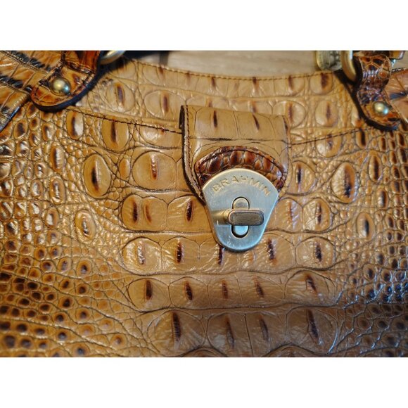 Brahmin Crocodile Embossed Leather Purse Brown Croc Turn Lock Double Handle READ - Picture 9 of 9